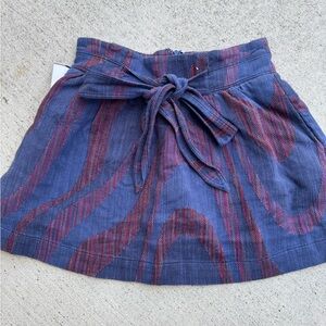 Anthropologie Gidra Women’s Blue & Burgundy Tie-Waist Mini Skirt